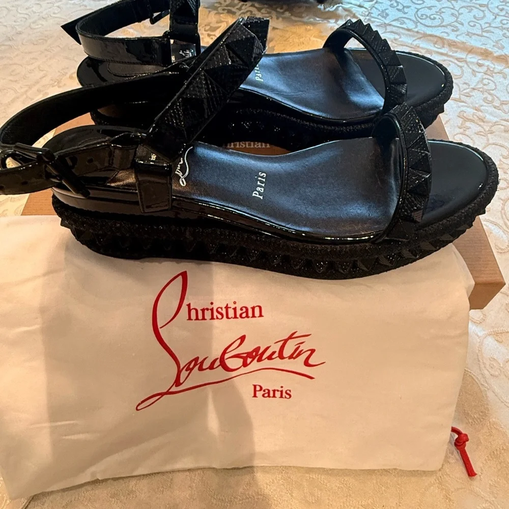 Christian Louboutin Black Studded Sandals - Picture 7 of 9